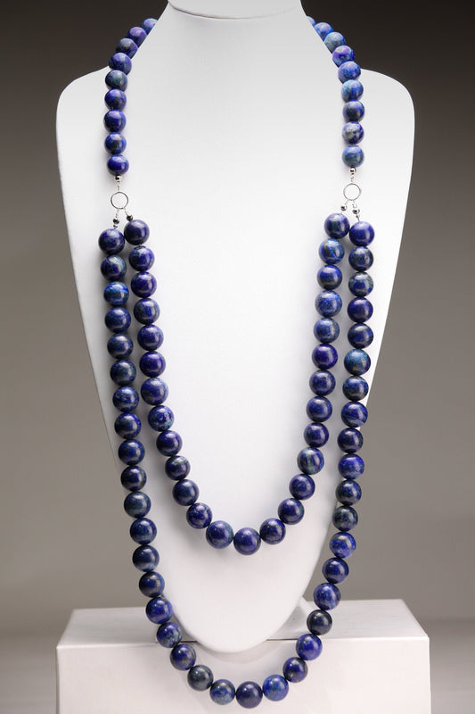 Natural Lapis Lazuli 18mm 2 Layer 19&quot; and 27&quot; and 12&quot; Stones in the back, Handmade Necklace, 7.5&quot; Bracelet, Matching Earrings Jewelry Set