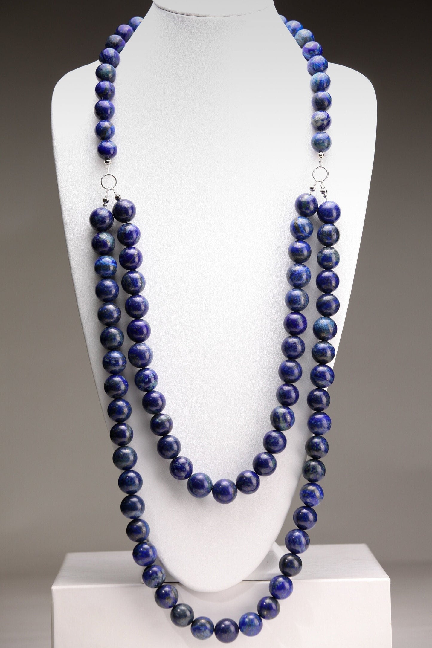 Natural Lapis Lazuli 18mm 2 Layer 19" and 27" and 12" Stones in the back, Handmade Necklace, 7.5" Bracelet, Matching Earrings Jewelry Set