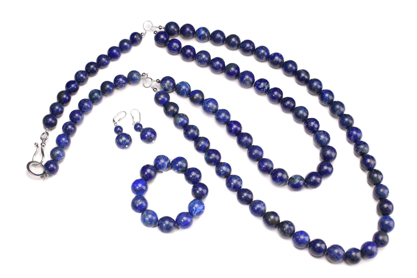 Natural Lapis Lazuli 18mm 2 Layer 19&quot; and 27&quot; and 12&quot; Stones in the back, Handmade Necklace, 7.5&quot; Bracelet, Matching Earrings Jewelry Set