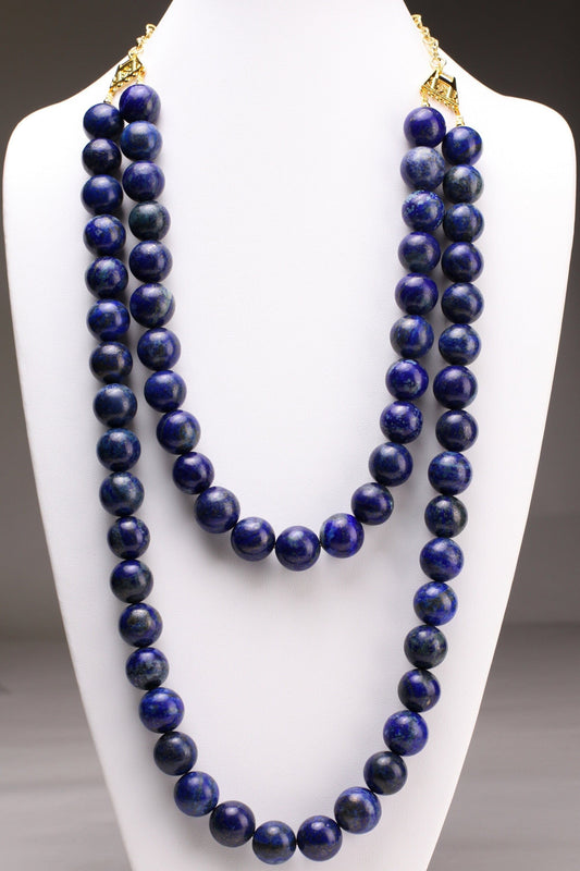 Natural Lapis Lazuli 18mm 2 Layer 18&quot; and 27&quot; Handmade Necklace, 7.5&quot; Bracelet, Matching Earrings Jewelry Set