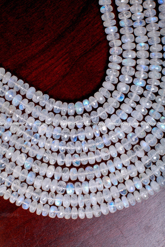 Rainbow Moonstone 6-10mm Faceted Rondelle AAA Gemstone, June Birthstone, Jewelry Making Beads, Natural Gemstone 8" Strand