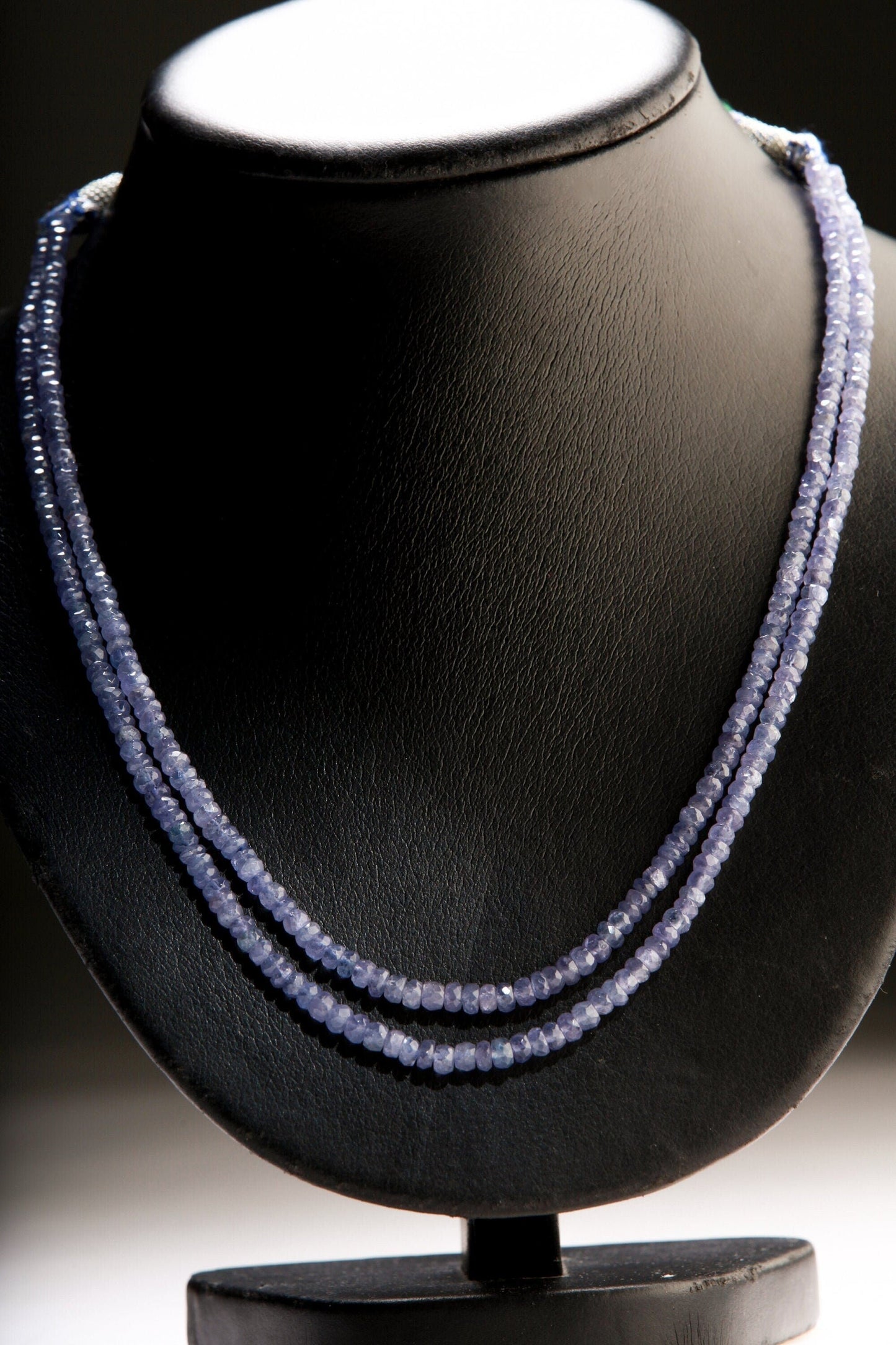 Natural Tanzanite Faceted Rondelle 3.5-5mm Beads 2 Stranded Adjustable Threaded 16&quot; Necklace, 6 Line with Lobster Clasp, 2&quot; Extension, AAA+