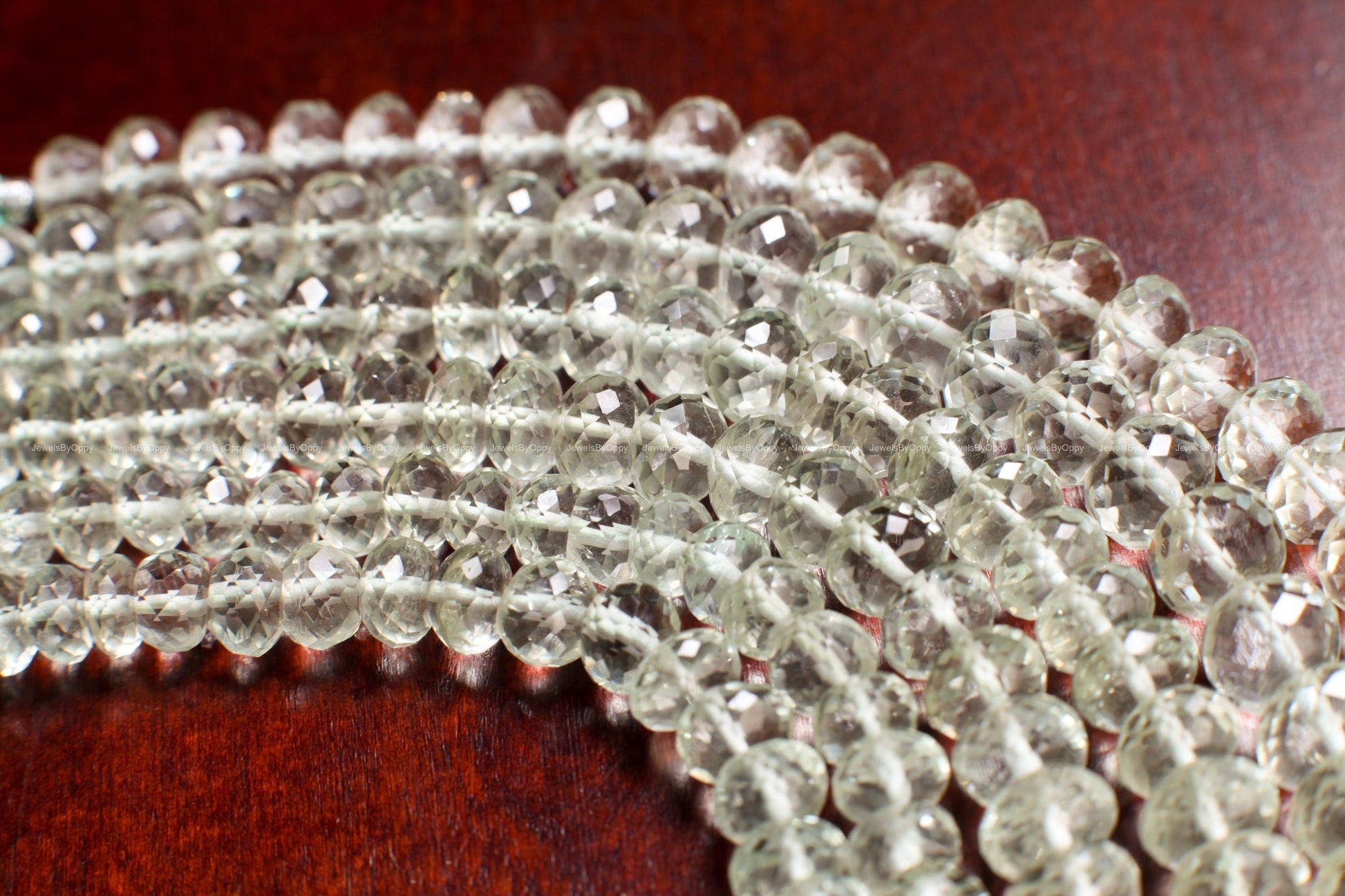 Green Amethyst Faceted Rondelle, 6-10mm Green Prasiolite Jewelry Making Gemstone Beads 6.5"