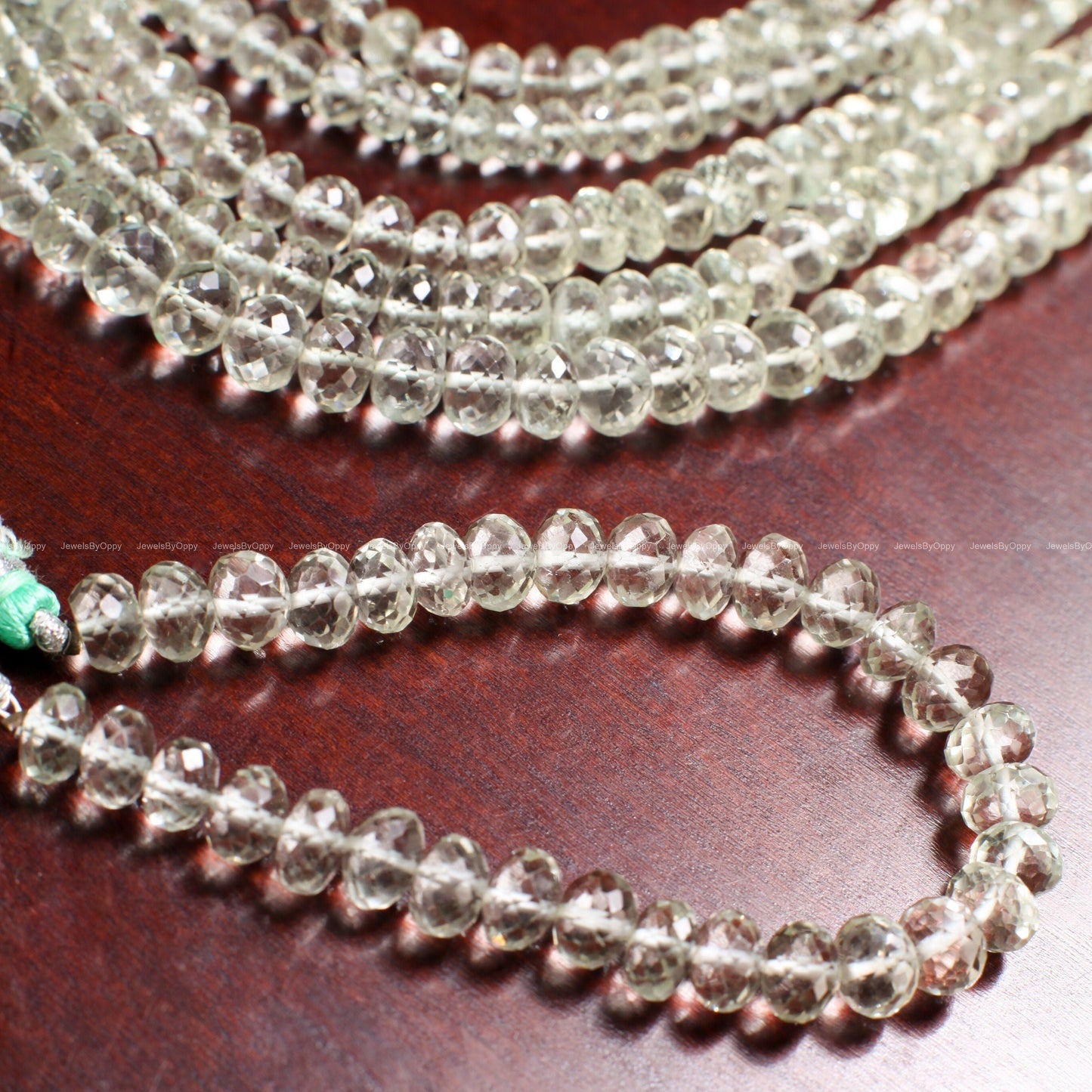 Green Amethyst Faceted Rondelle, 6-10mm Green Prasiolite Jewelry Making Gemstone Beads 6.5"