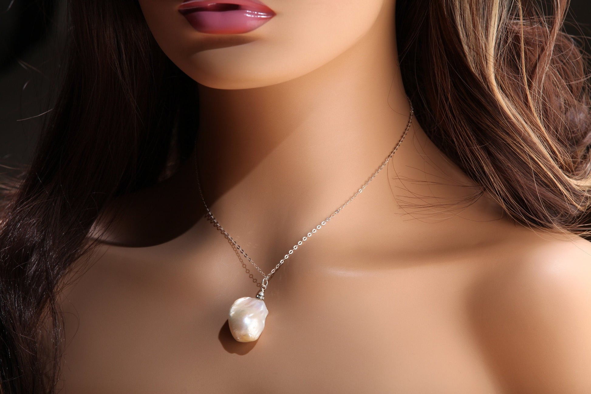 Genuine Freshwater Baroque Pearl with 925 Italian Sterling Silver Necklace