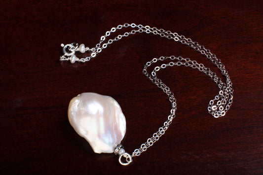 Genuine Freshwater Baroque Pearl with 925 Italian Sterling Silver Necklace