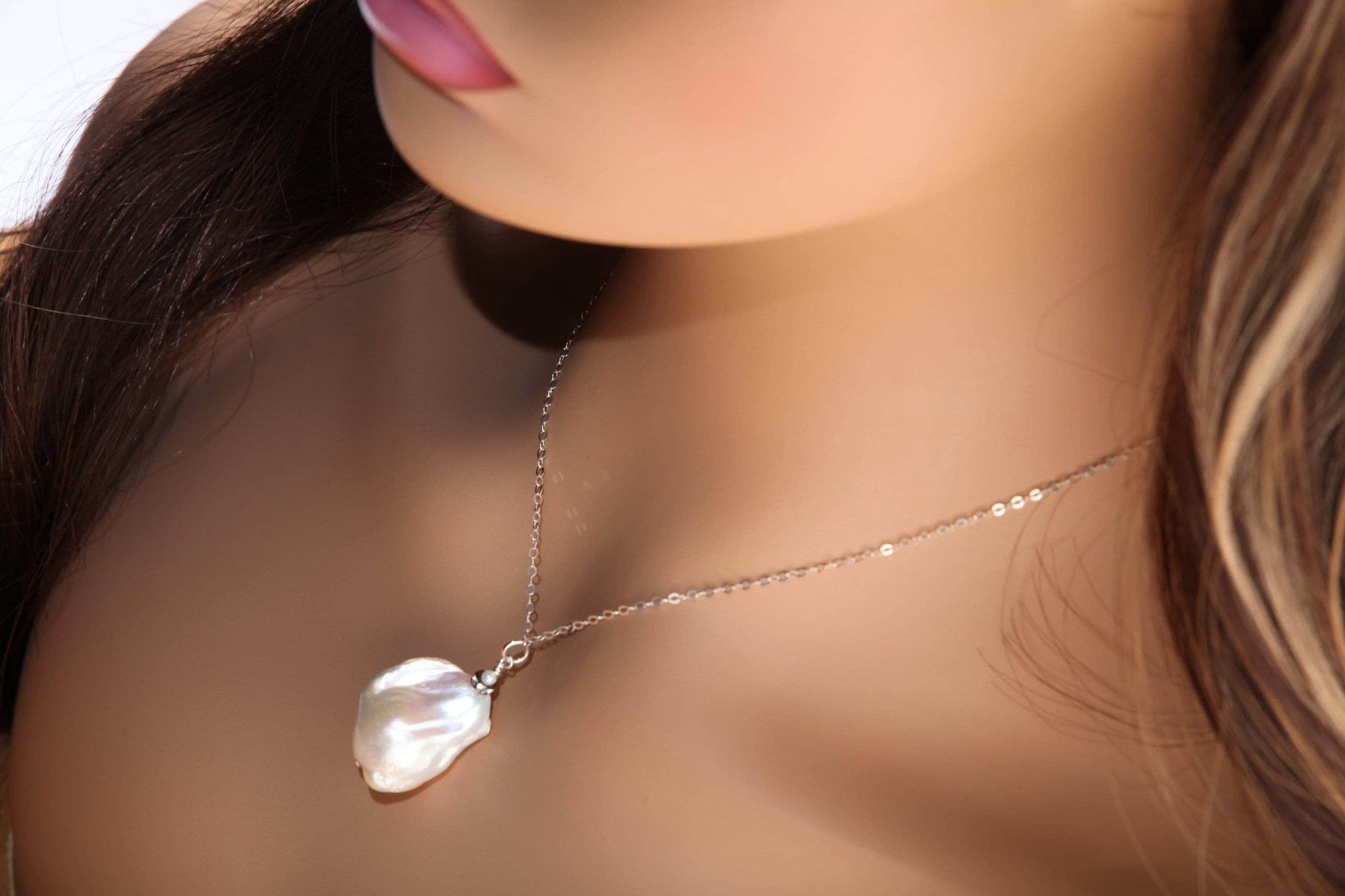 Genuine Freshwater Baroque Pearl with 925 Italian Sterling Silver Necklace