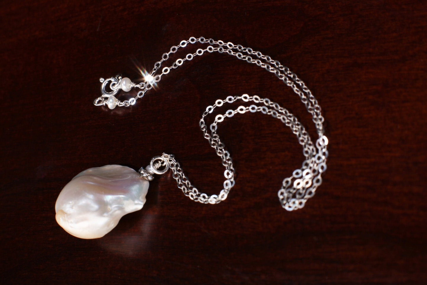 Genuine Freshwater Baroque Pearl with 925 Italian Sterling Silver Necklace