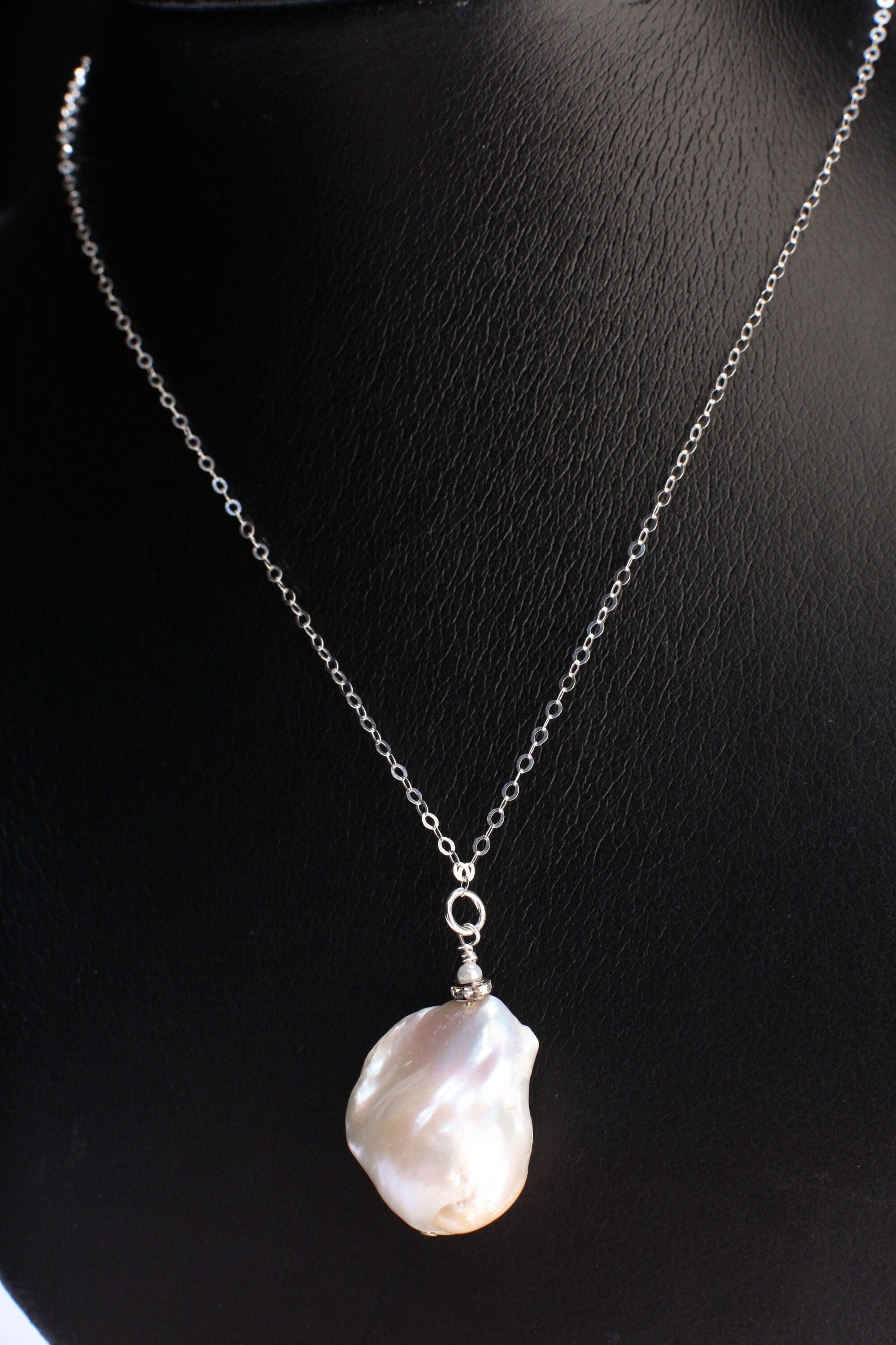 Genuine Freshwater Baroque Pearl with 925 Italian Sterling Silver Necklace