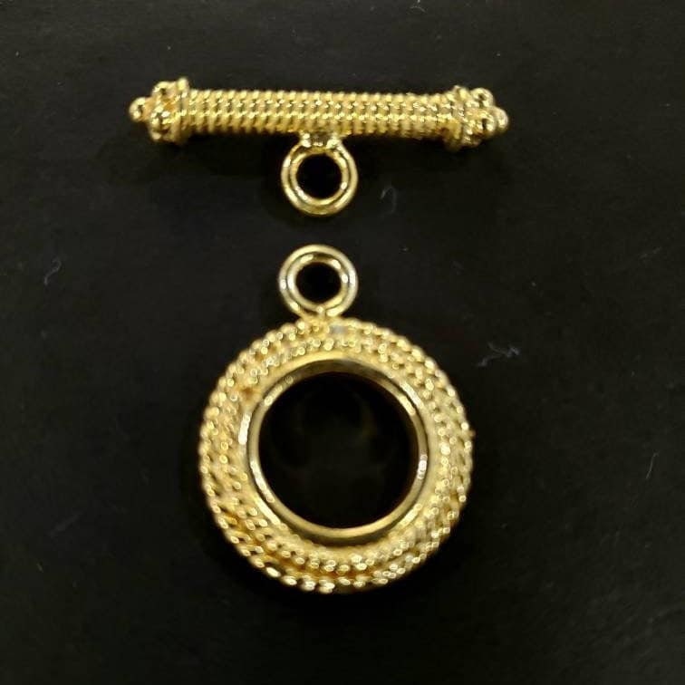 22K Gold Vermeil 925 Sterling Silver Bali Toggle Clasp, 18mm Circle, heavy weight, Vintage Handmade Clasp, 1 set or Bulk