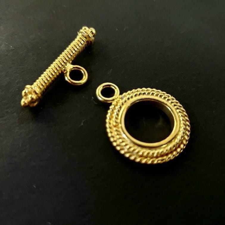 22K Gold Vermeil 925 Sterling Silver Bali Toggle Clasp, 18mm Circle, heavy weight, Vintage Handmade Clasp, 1 set or Bulk