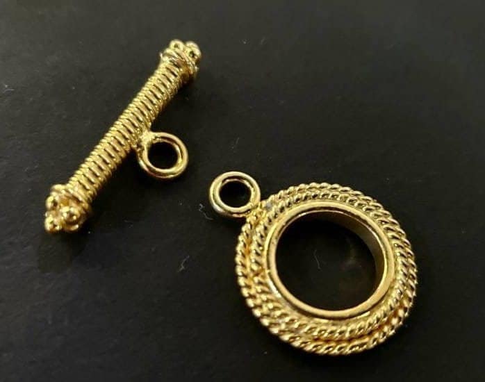 22K Gold Vermeil 925 Sterling Silver Bali Toggle Clasp, 18mm Circle, heavy weight, Vintage Handmade Clasp, 1 set or Bulk