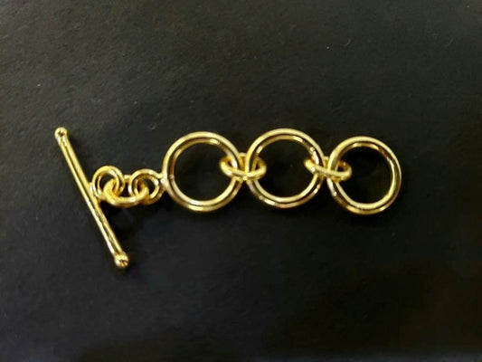 22K Gold Vermeil 925 Sterling Silver Bali Adjustable toggle 3 ring clasp 10mm circle, vintage Handmade clasp ,1 set or bulk