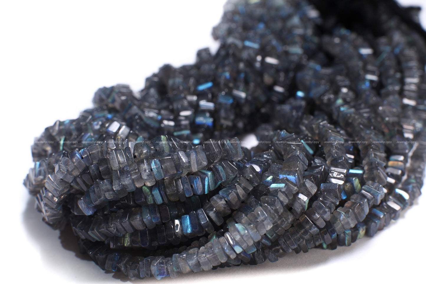 Labradorite square Heishe 5mm Natural Polished Blue Flash Labradorite Gemstone Jewelry Making DIY Squaredelle Beads 12.25&quot; Strand