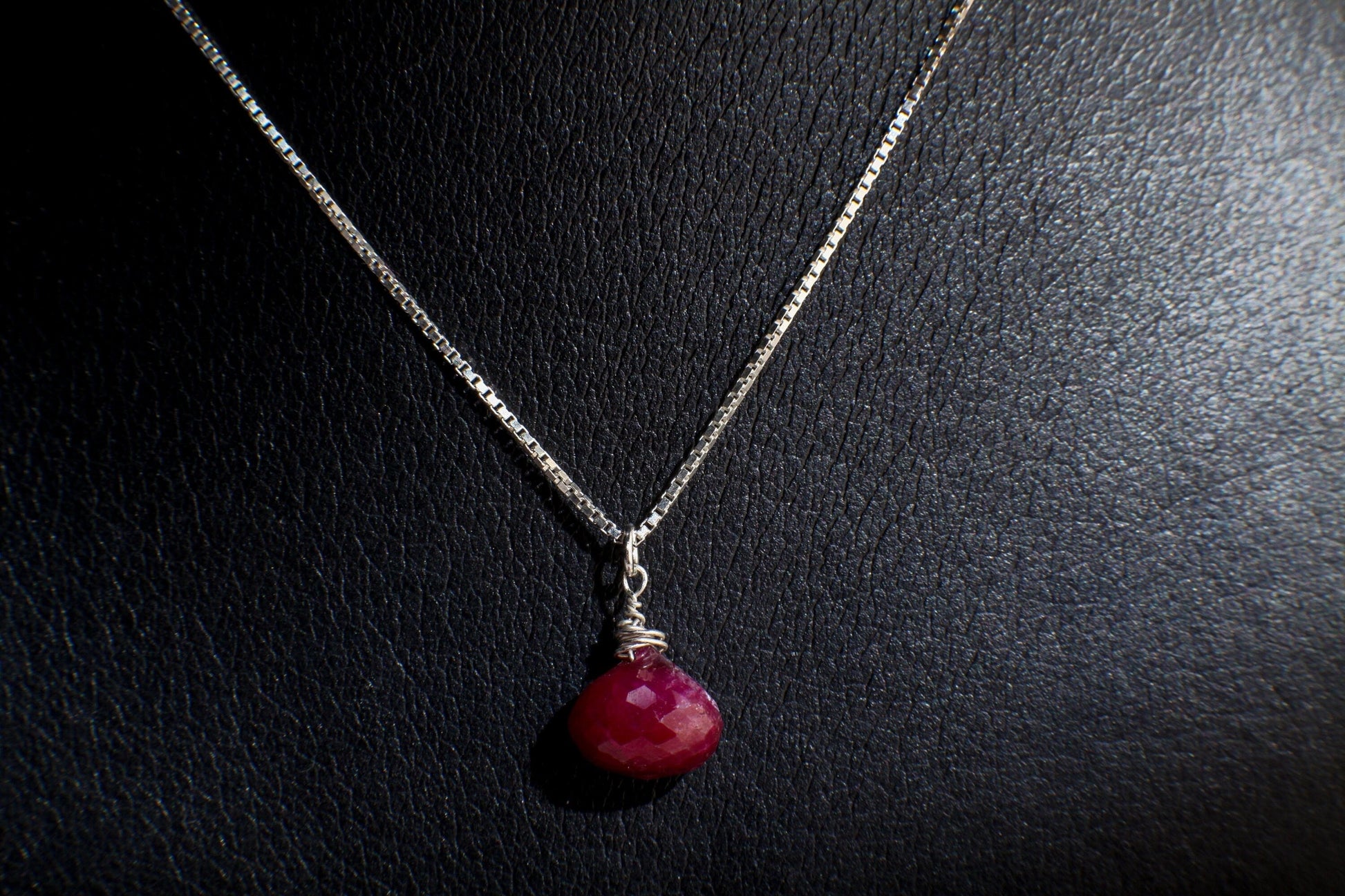 Ruby Necklace Set, Genuine Ruby Drop Briolette Onion Shape and 5&quot; Long Threader Earrings in 925 Sterling Silver Box Chain Necklace