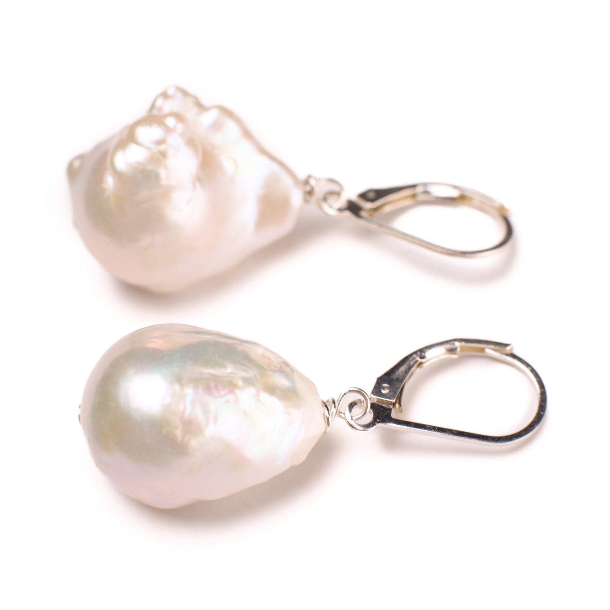 Natural Freshwater Baroque Pearl Flame Ball Earring in 925 Sterling Silver or 14k Gold Filled Leverback Earwire, Elegant Gift