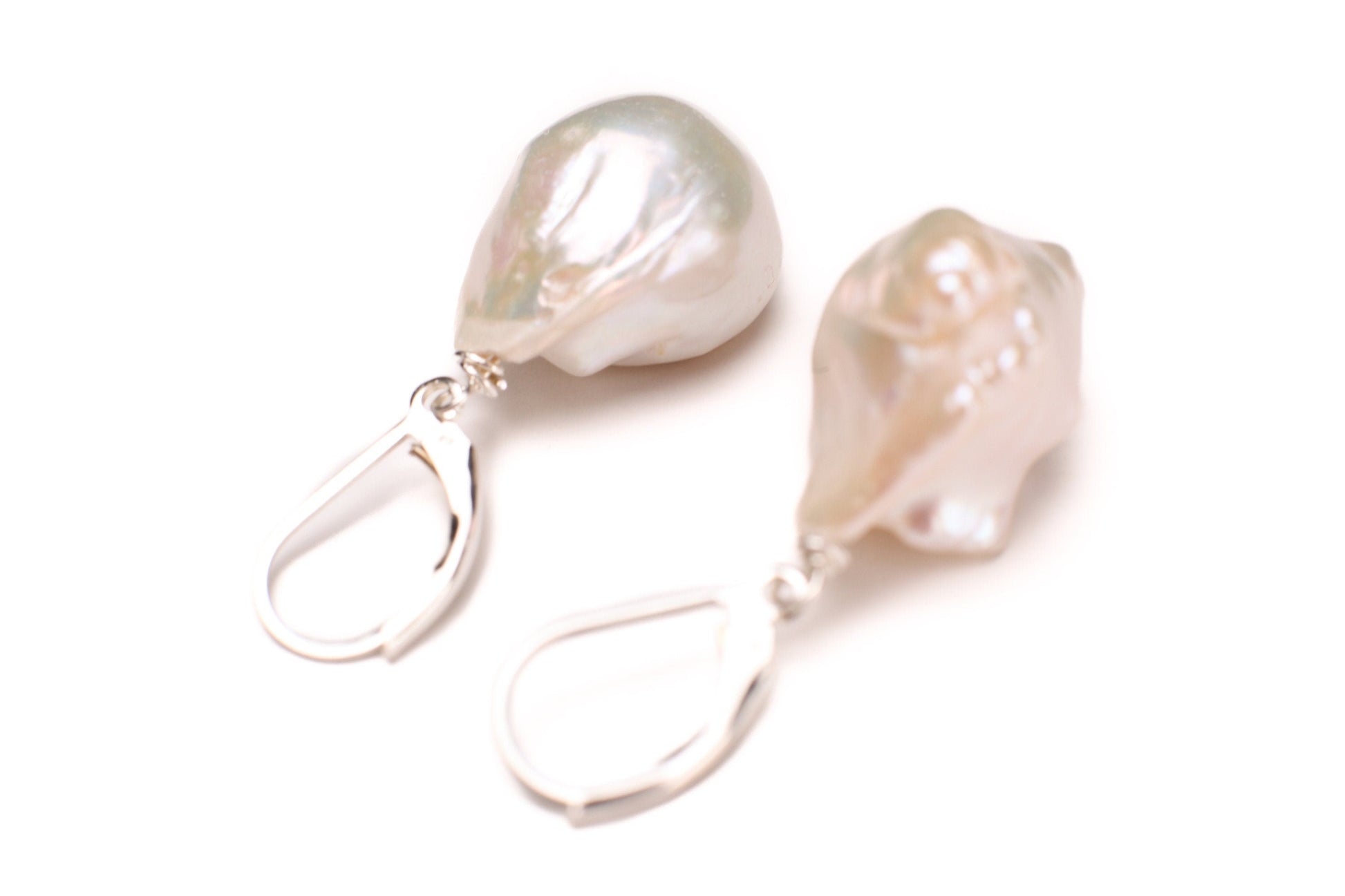 Natural Freshwater Baroque Pearl Flame Ball Earring in 925 Sterling Silver or 14k Gold Filled Leverback Earwire, Elegant Gift