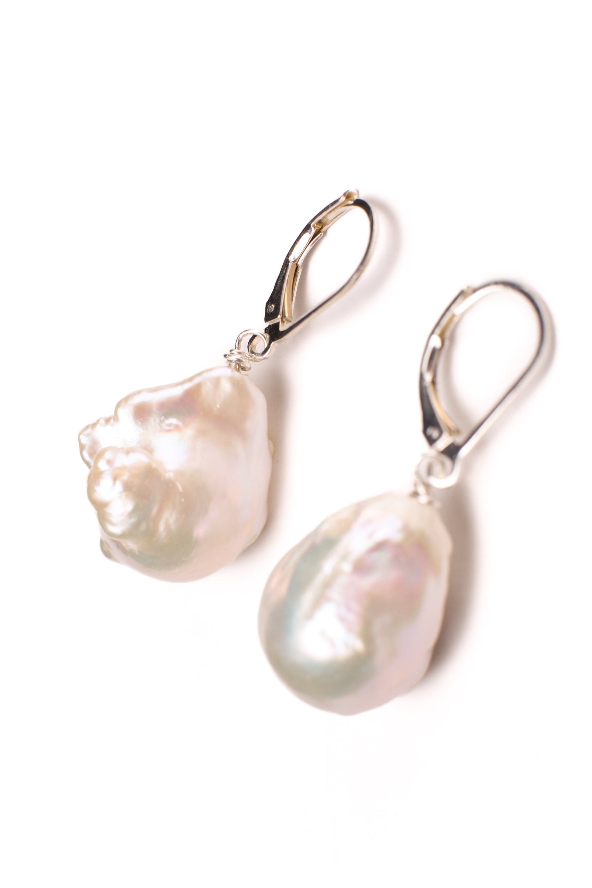 Natural Freshwater Baroque Pearl Flame Ball Earring in 925 Sterling Silver or 14k Gold Filled Leverback Earwire, Elegant Gift