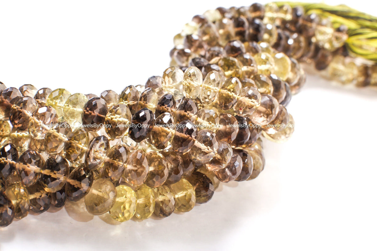 Bio Lemon Quartz Faceted Rondelle 9mm, Natural AAA Quality Lemon Quartz Shaded Jewelry Making Necklace, Bracelet Beads 10" Strand