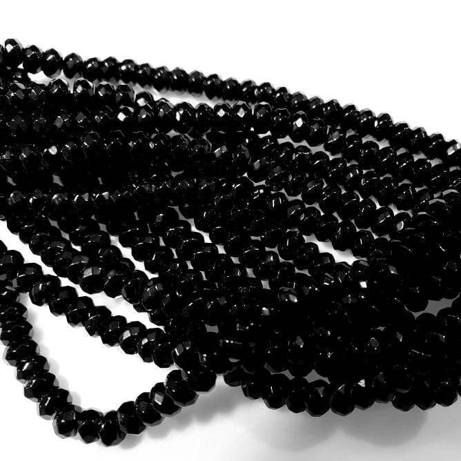 Black Onyx 4mm Faceted Rondelle, Jewelry Making Natural Black Onyx Gemstone Beads 14.5&quot; Strand