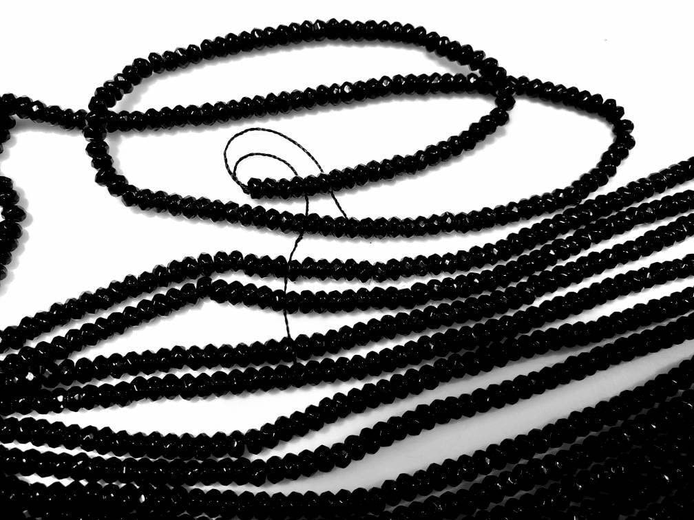 Black Onyx 4mm Faceted Rondelle, Jewelry Making Natural Black Onyx Gemstone Beads 14.5" Strand