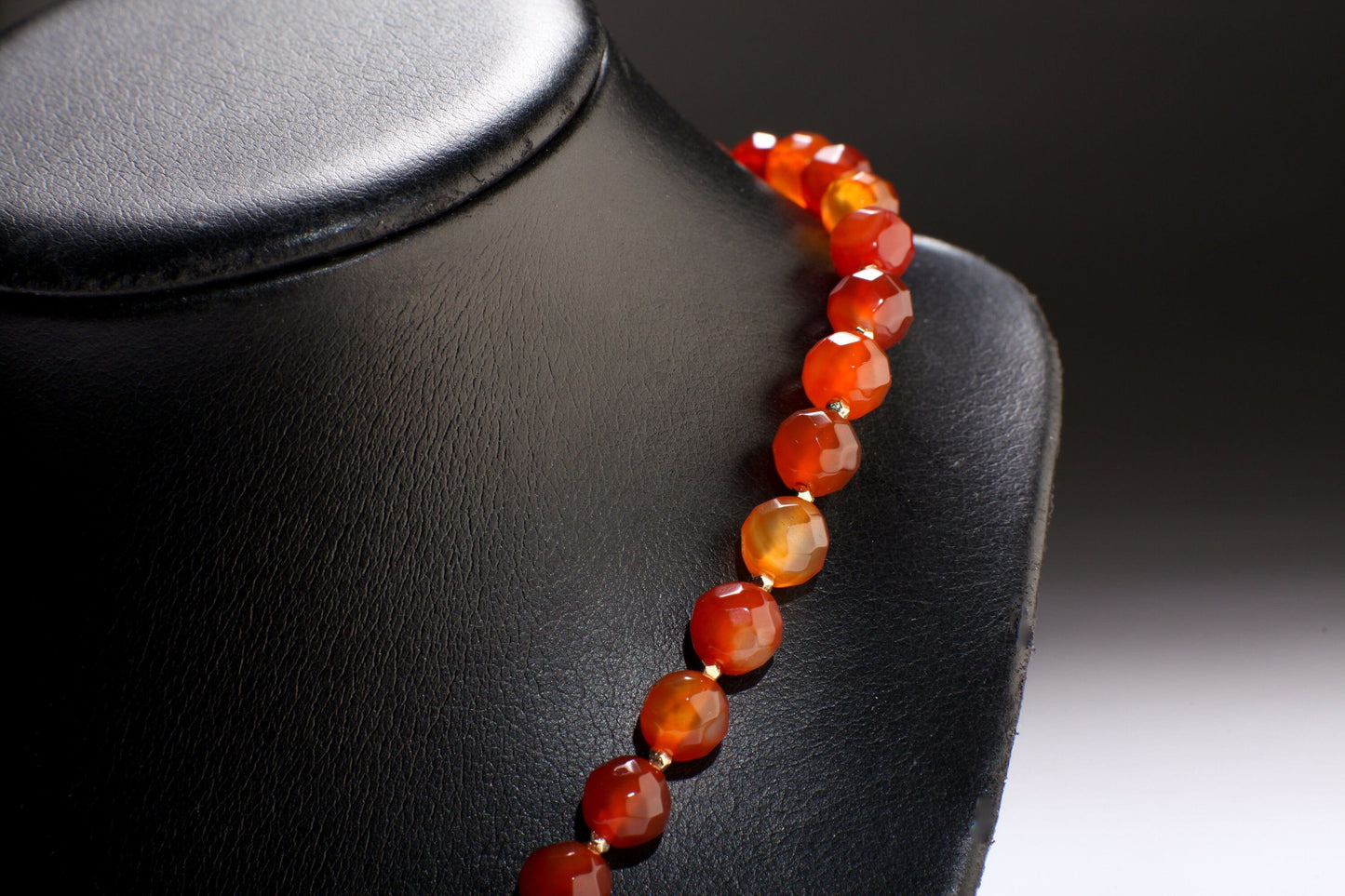Carnelian Necklace, Natural Carnelian Faceted with Dangling Fire Agate Oval Pendant, Antiqued Gold Fancy Leaf Toggle Clasp,Gift 20&quot; Necklace