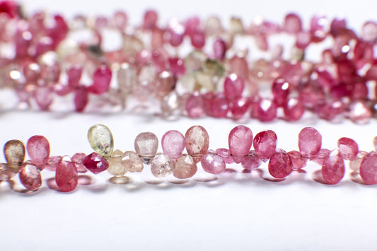 Natural Pink Sapphire Shaded Micro Faceted Pear Drop 3x5–6mm DIY Jewelry Making Gemstone Bead 3&quot;/6&quot; Strand