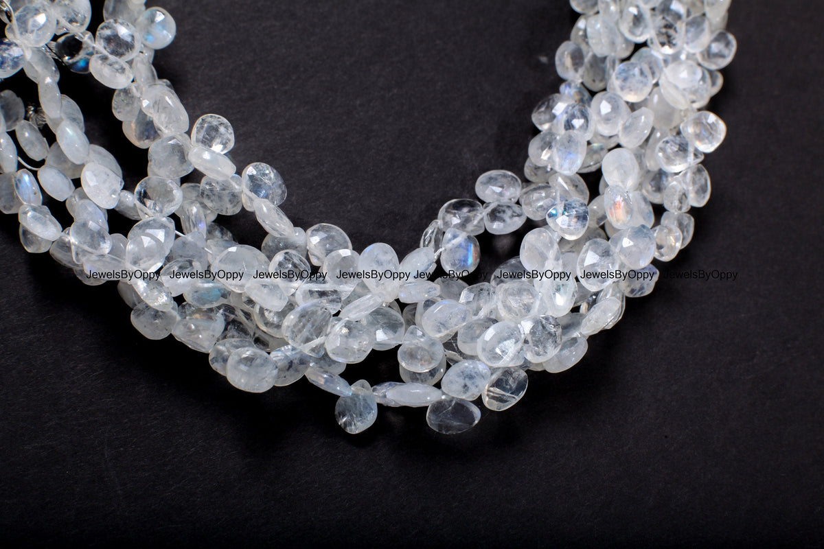 Rainbow Moonstone 5x6-6x7mm Faceted Teardrop Gemstone, July Birthstone, Jewelry Making Beads, Natural Gemstone 7.75" Strand