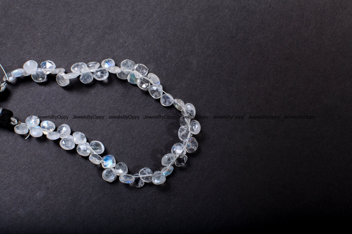 Rainbow Moonstone 5x6-6x7mm Faceted Teardrop Gemstone, July Birthstone, Jewelry Making Beads, Natural Gemstone 7.75" Strand