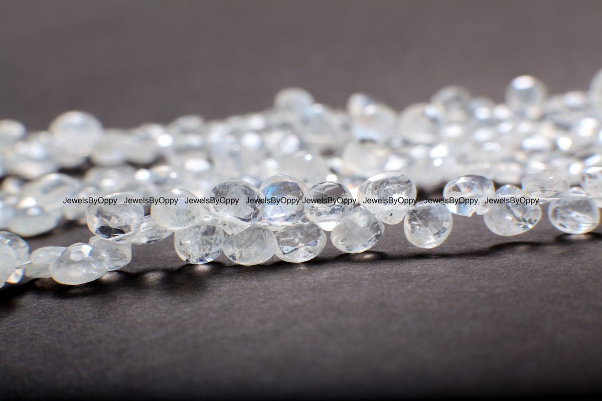 Rainbow Moonstone 5x6-6x7mm Faceted Teardrop Gemstone, July Birthstone, Jewelry Making Beads, Natural Gemstone 7.75" Strand