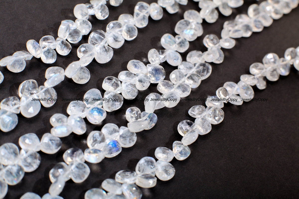 Rainbow Moonstone 5x6-6x7mm Faceted Teardrop Gemstone, July Birthstone, Jewelry Making Beads, Natural Gemstone 7.75" Strand