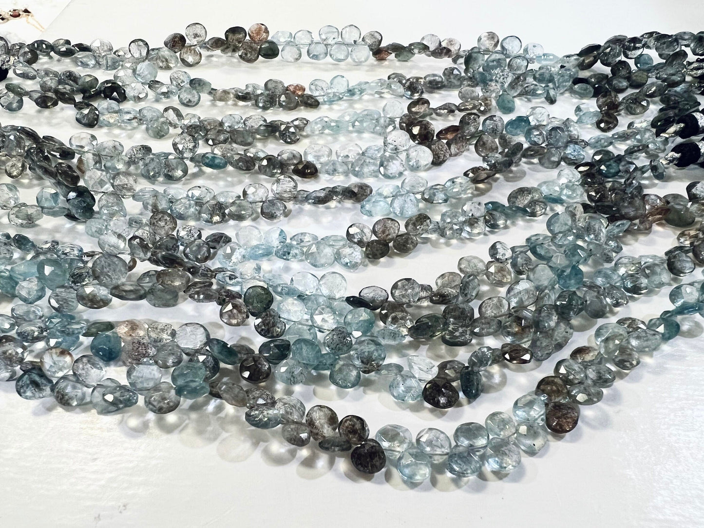 Natural Moss Aquamarine Faceted Heart Shape Briolette Drop 5-6.75mm Jewelry Making Beads 4”(approx. 33 pcs) and 8”(approx. 66 pcs) Strand