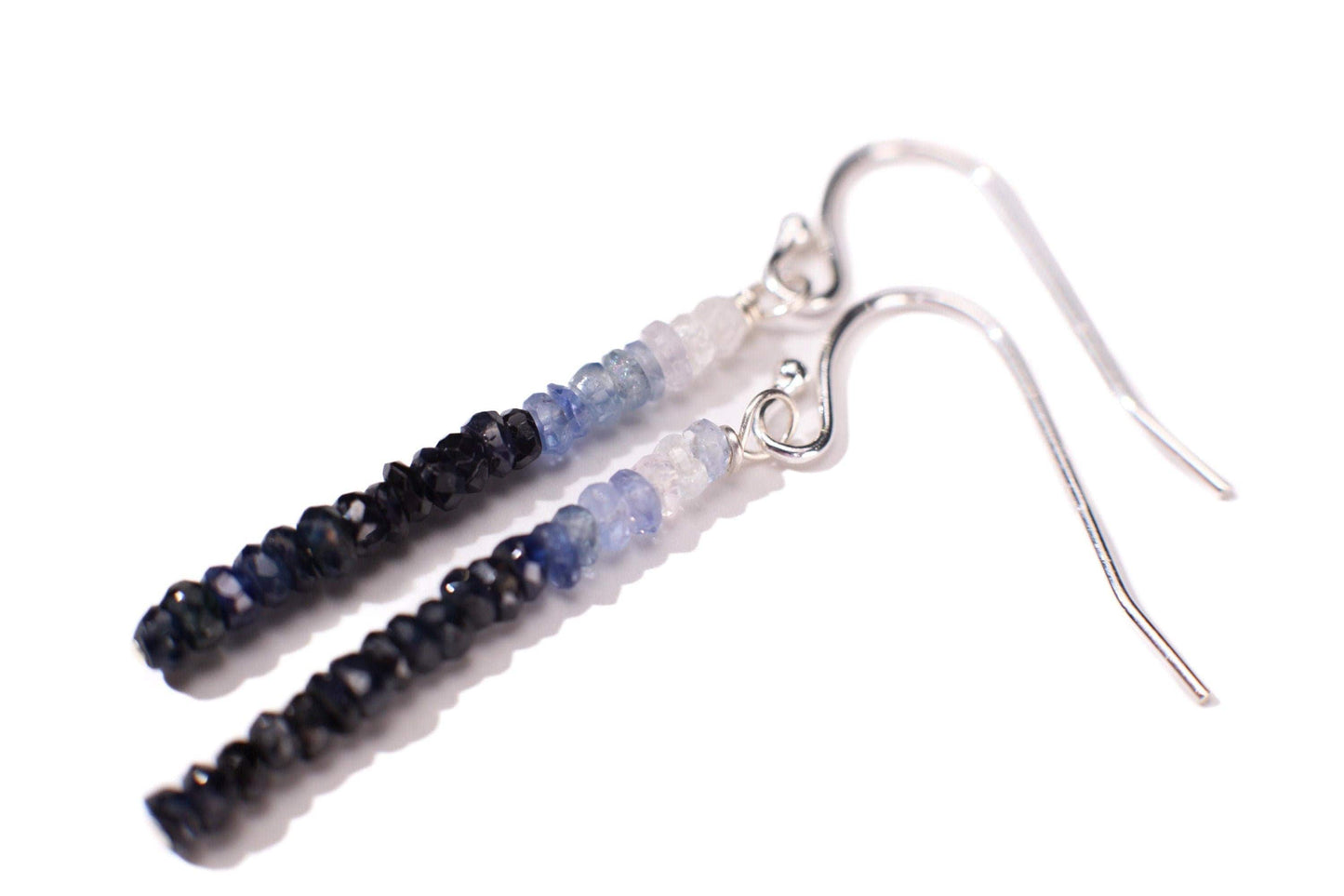 Ombre Sapphire Faceted 3mm Roundel Bar Earrings 14K Gold Filled and 925 Sterling Silver Hook Ear Wire or Lever back Earrings, Elegant Gift