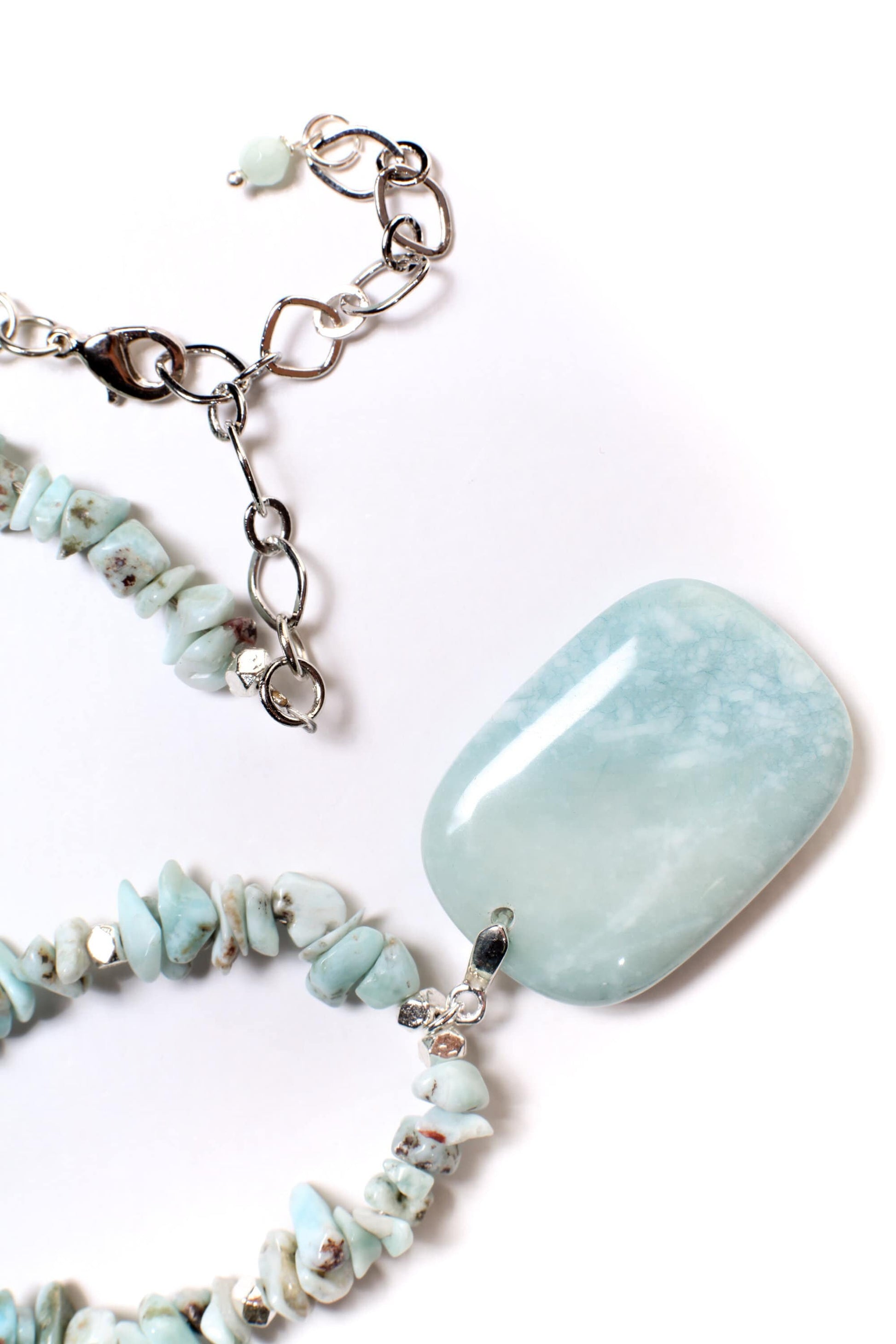 Larimar Nugget Chips Necklace with Matching Larimar Pendant 18&quot; Gemstone Necklace with 3&quot; Extension Chain