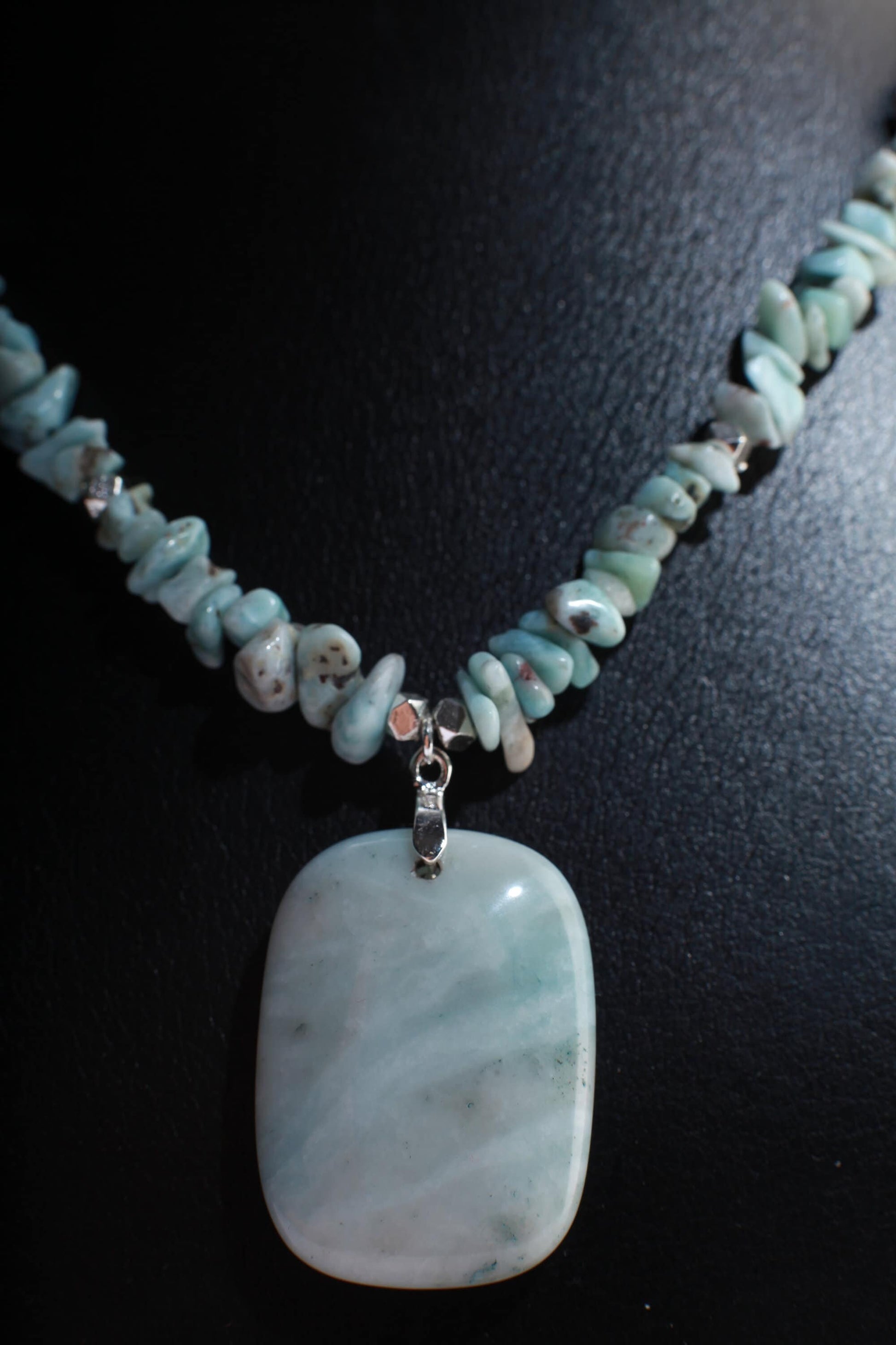 Larimar Nugget Chips Necklace with Matching Larimar Pendant 18&quot; Gemstone Necklace with 3&quot; Extension Chain