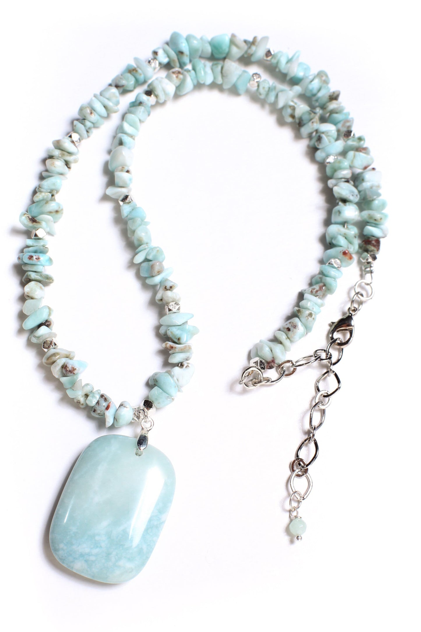 Larimar Nugget Chips Necklace with Matching Larimar Pendant 18&quot; Gemstone Necklace with 3&quot; Extension Chain