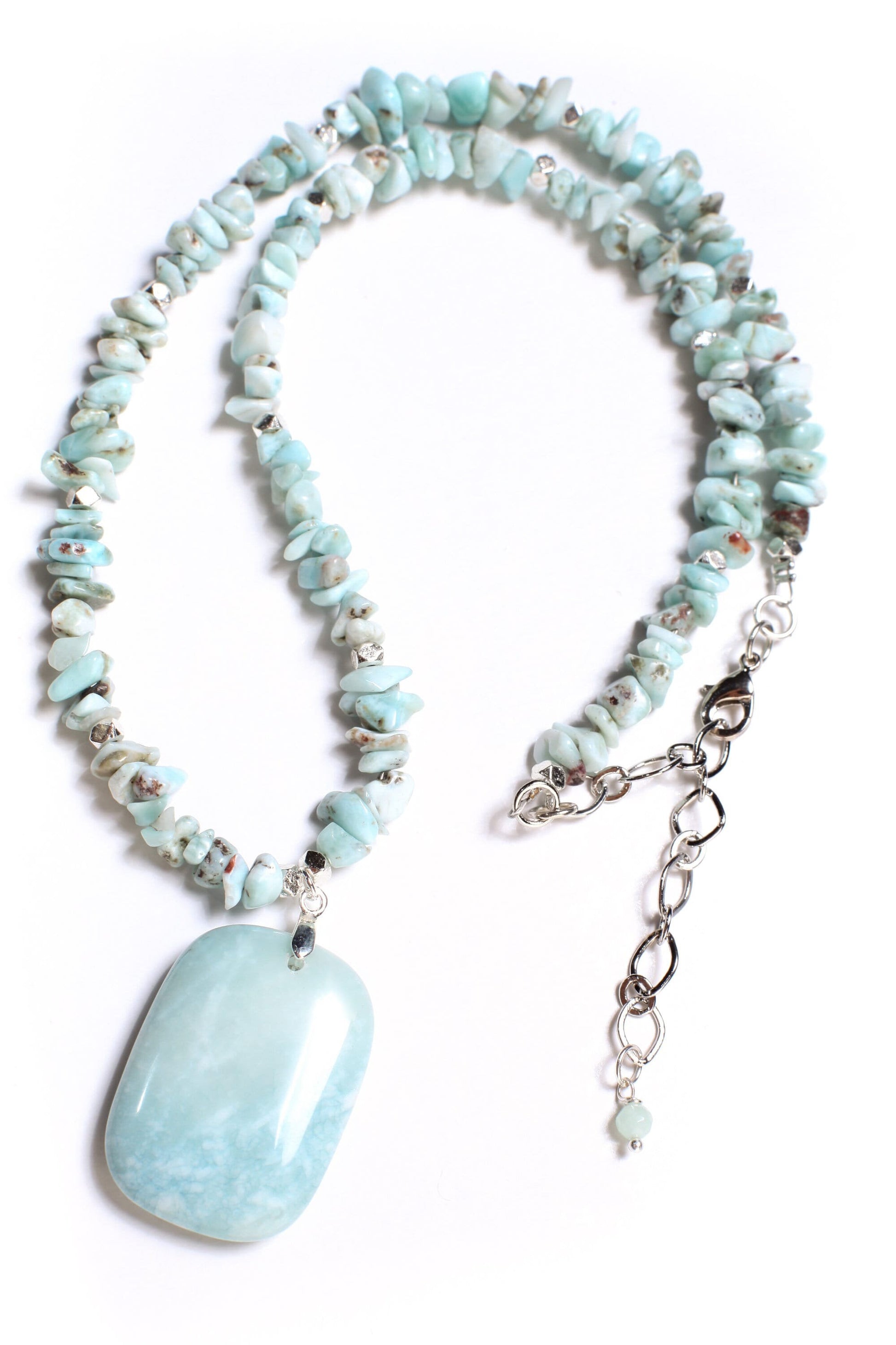 Larimar Nugget Chips Necklace with Matching Larimar Pendant 18&quot; Gemstone Necklace with 3&quot; Extension Chain