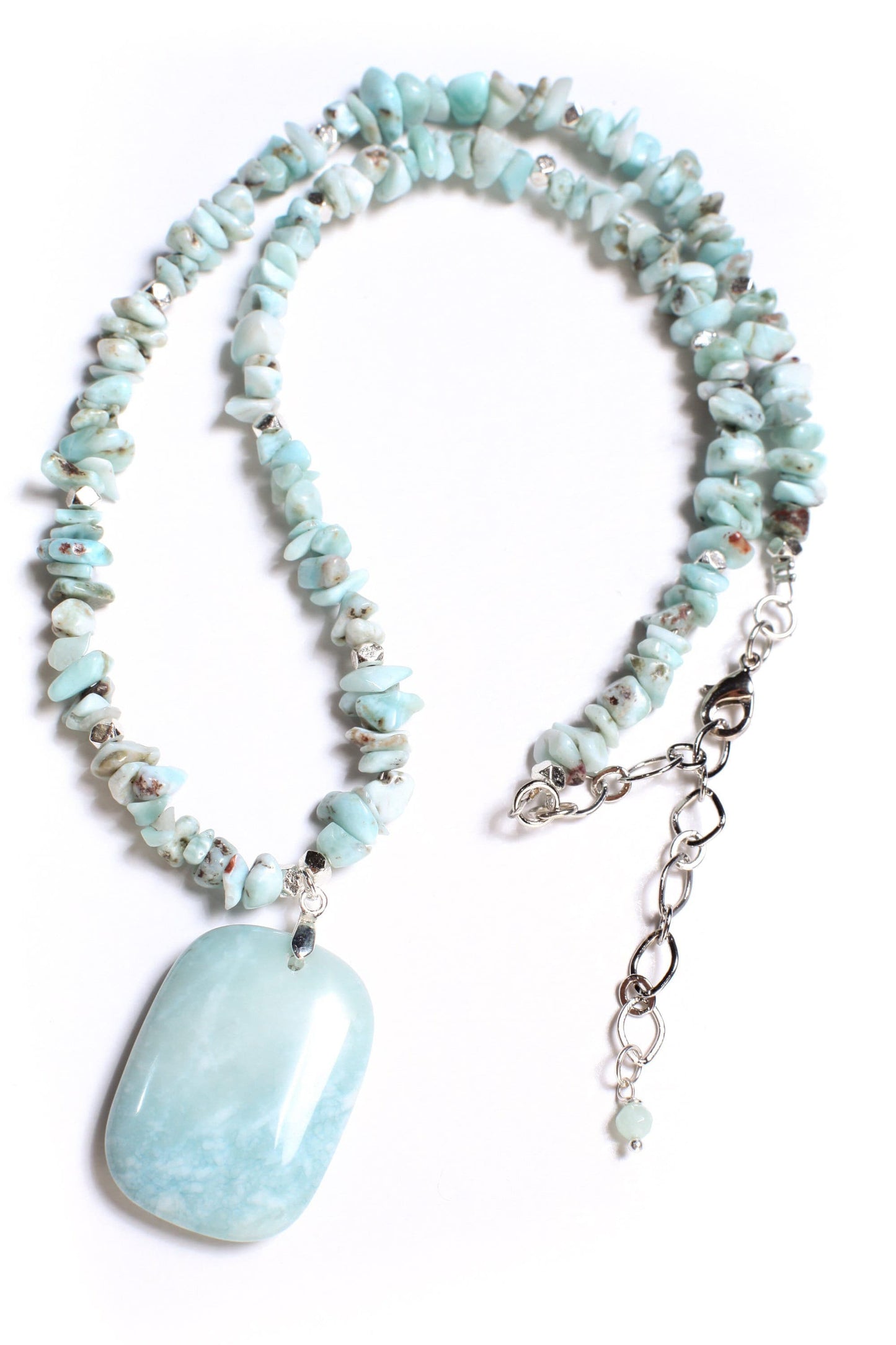Larimar Nugget Chips Necklace with Matching Larimar Pendant 18" Gemstone Necklace with 3" Extension Chain