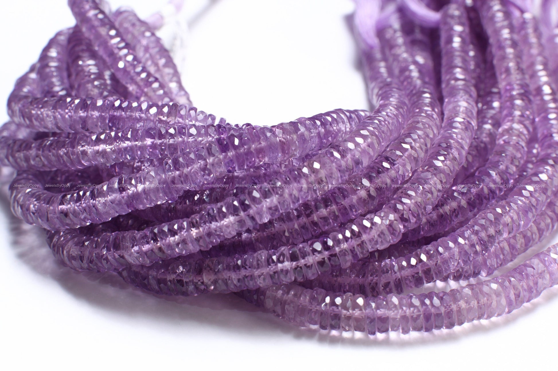 Amethyst Faceted Heishe, Natural AAA Pink Amethyst Gemstone light purple Heishe Beads 7-7.5mm DIY Jewelry Making Necklace, 8&quot; Strand