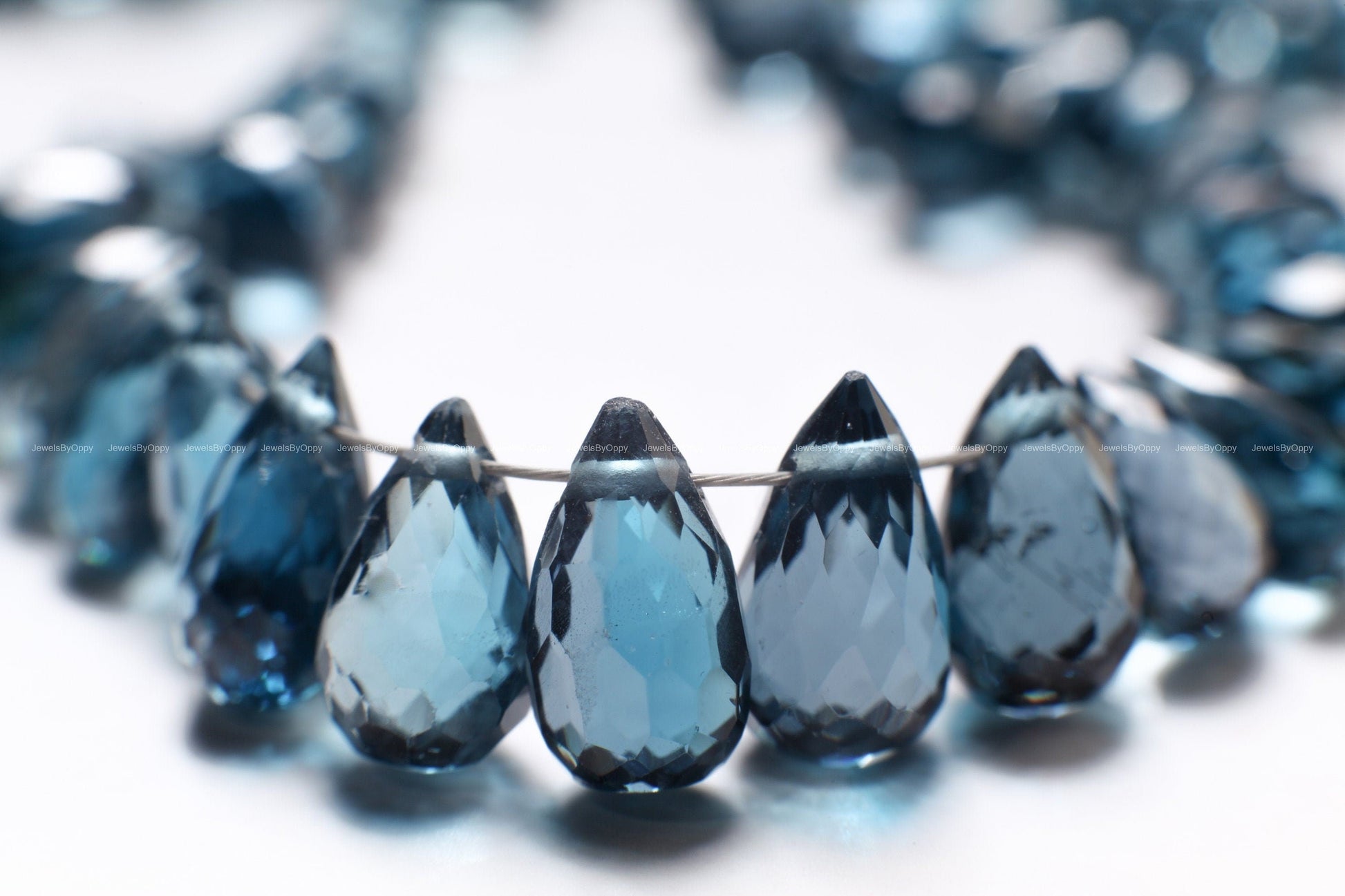 Genuine Natural London Blue Topaz Teardrop 4x7.5-9mm Faceted Diamond Cut Briolette Beads, AAA High Quality Natural London Blue Topaz