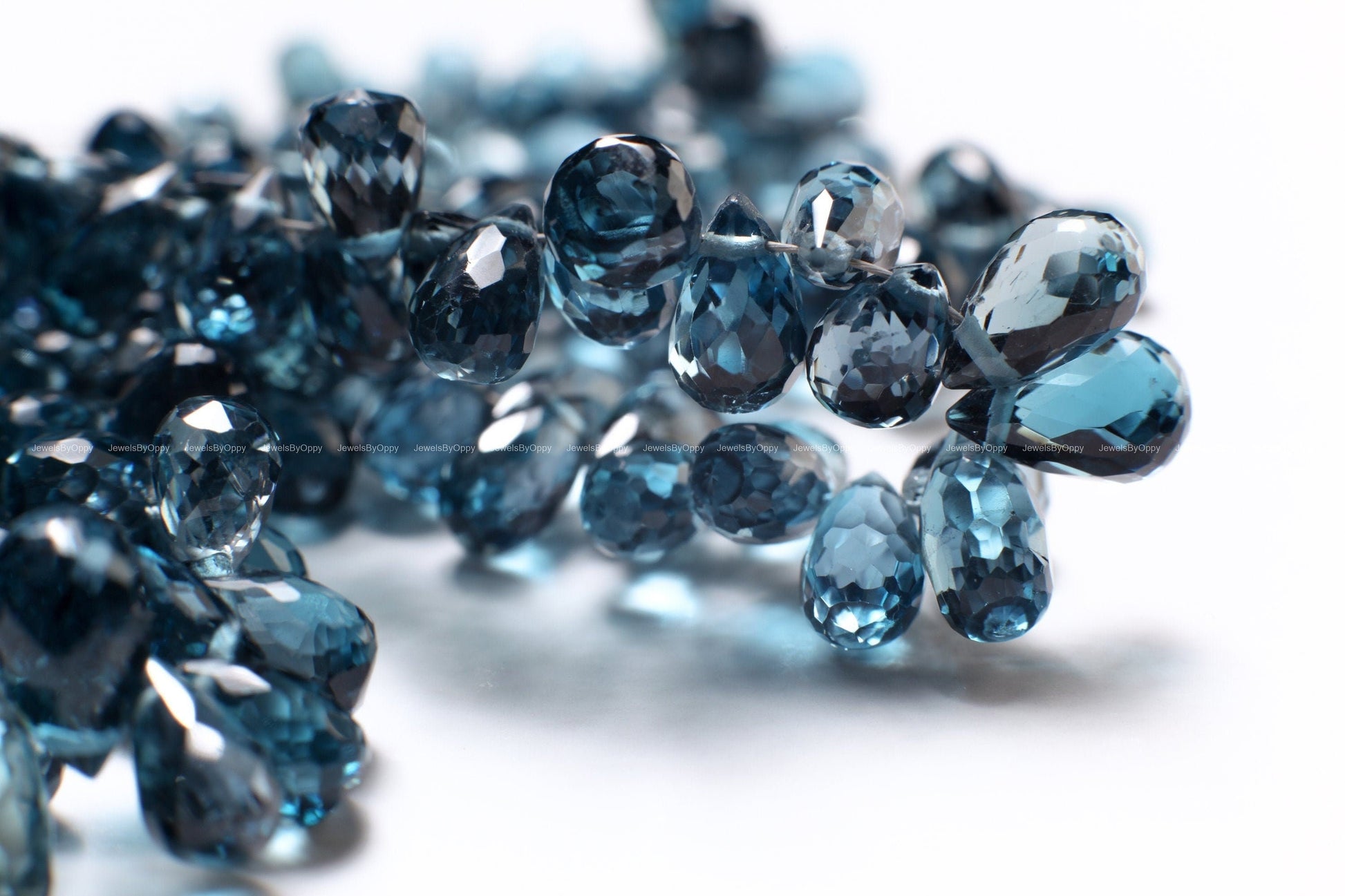 Genuine Natural London Blue Topaz Teardrop 4x7.5-9mm Faceted Diamond Cut Briolette Beads, AAA High Quality Natural London Blue Topaz