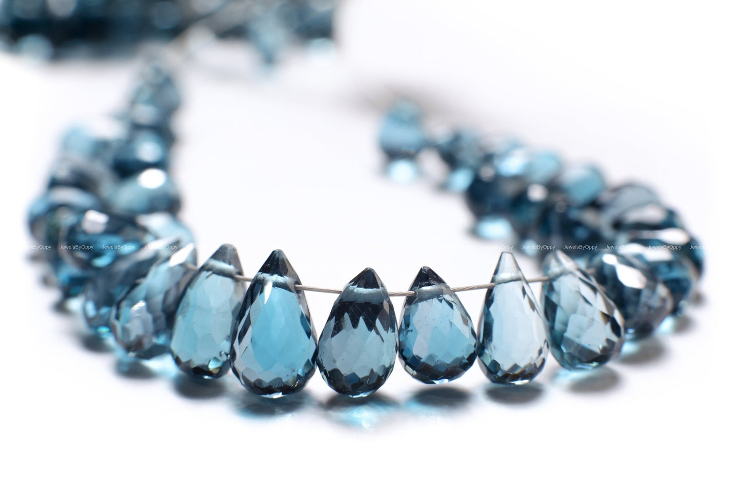 Genuine Natural London Blue Topaz Teardrop 4x7.5-9mm Faceted Diamond Cut Briolette Beads, AAA High Quality Natural London Blue Topaz