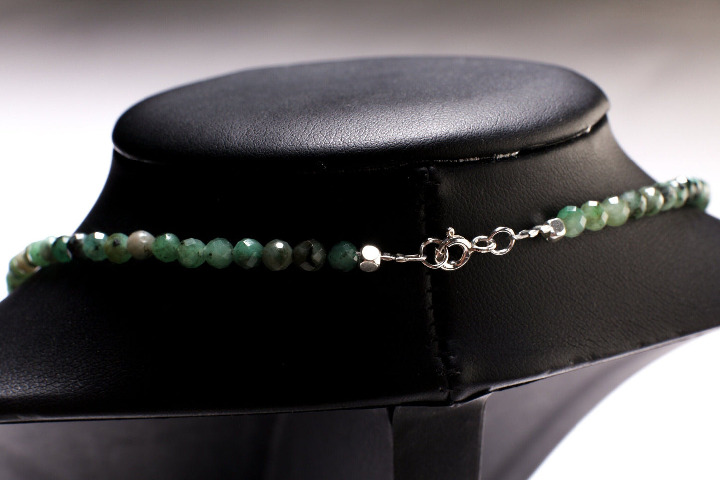 Natural Emerald Ombre Shaded Faceted 4mm Round Choker Necklace in 925 Sterling Silver, May Birthstone, Men and Women gifts