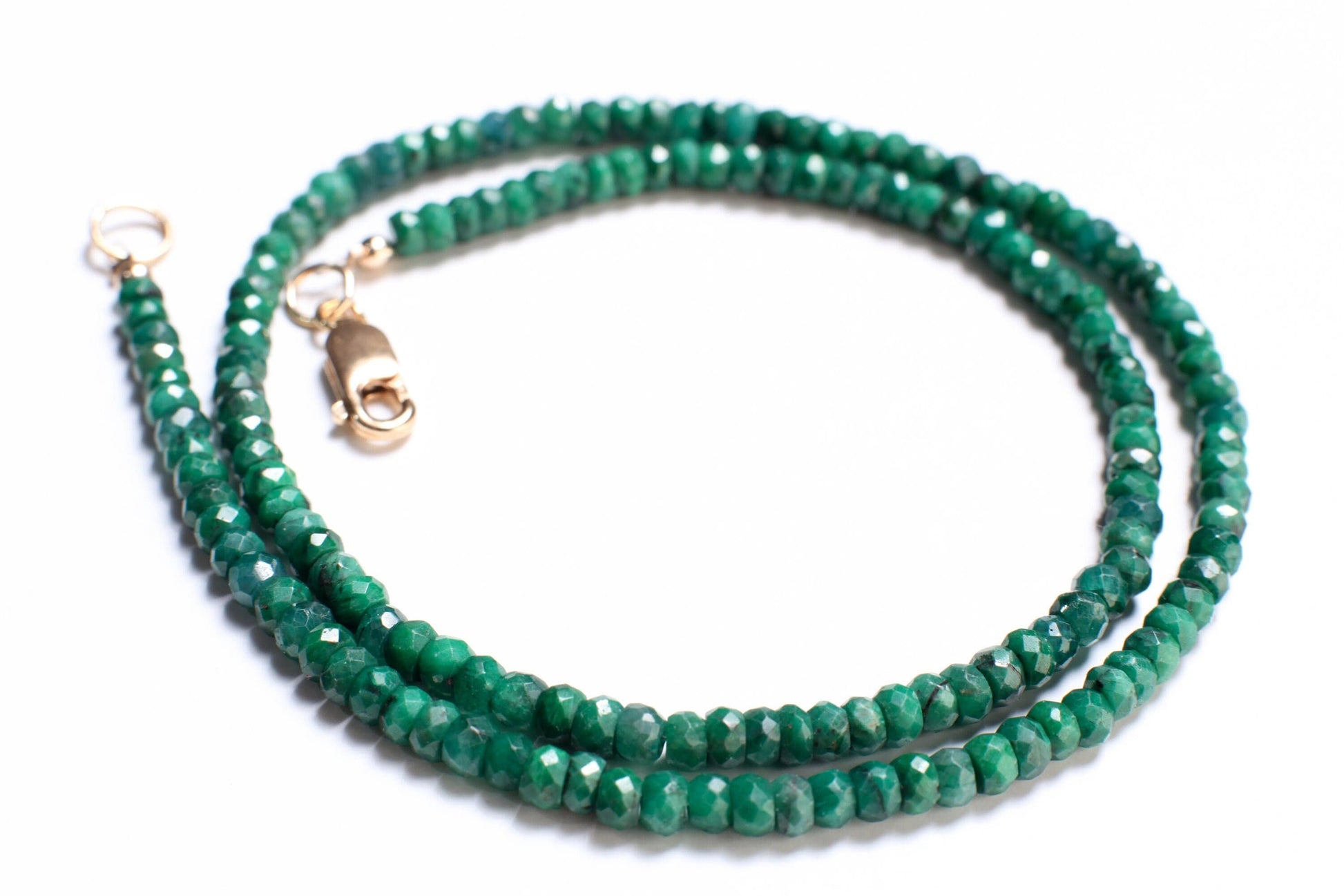 Emerald Necklace, Natural Zambian Emerald 4mm Faceted Roundel Gemstone Beads Necklace in 14k Gold filled