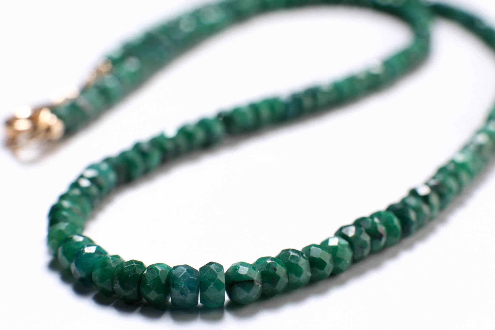 Emerald Necklace, Natural Zambian Emerald 4mm Faceted Roundel Gemstone Beads Necklace in 14k Gold filled