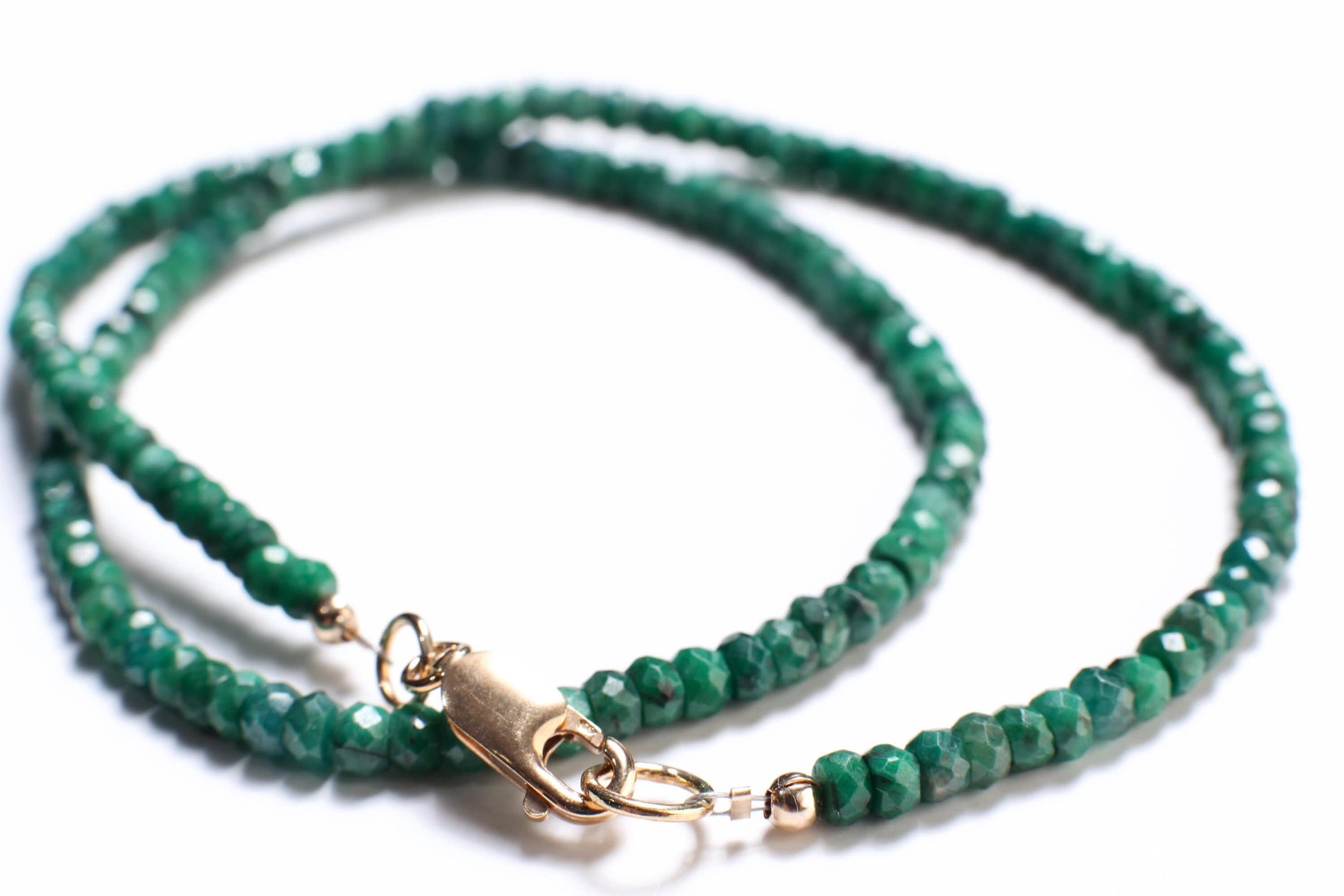 Emerald Necklace, Natural Zambian Emerald 4mm Faceted Roundel Gemstone Beads Necklace in 14k Gold filled