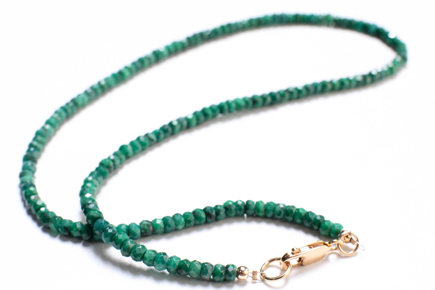 Emerald Necklace, Natural Zambian Emerald 4mm Faceted Roundel Gemstone Beads Necklace in 14k Gold filled
