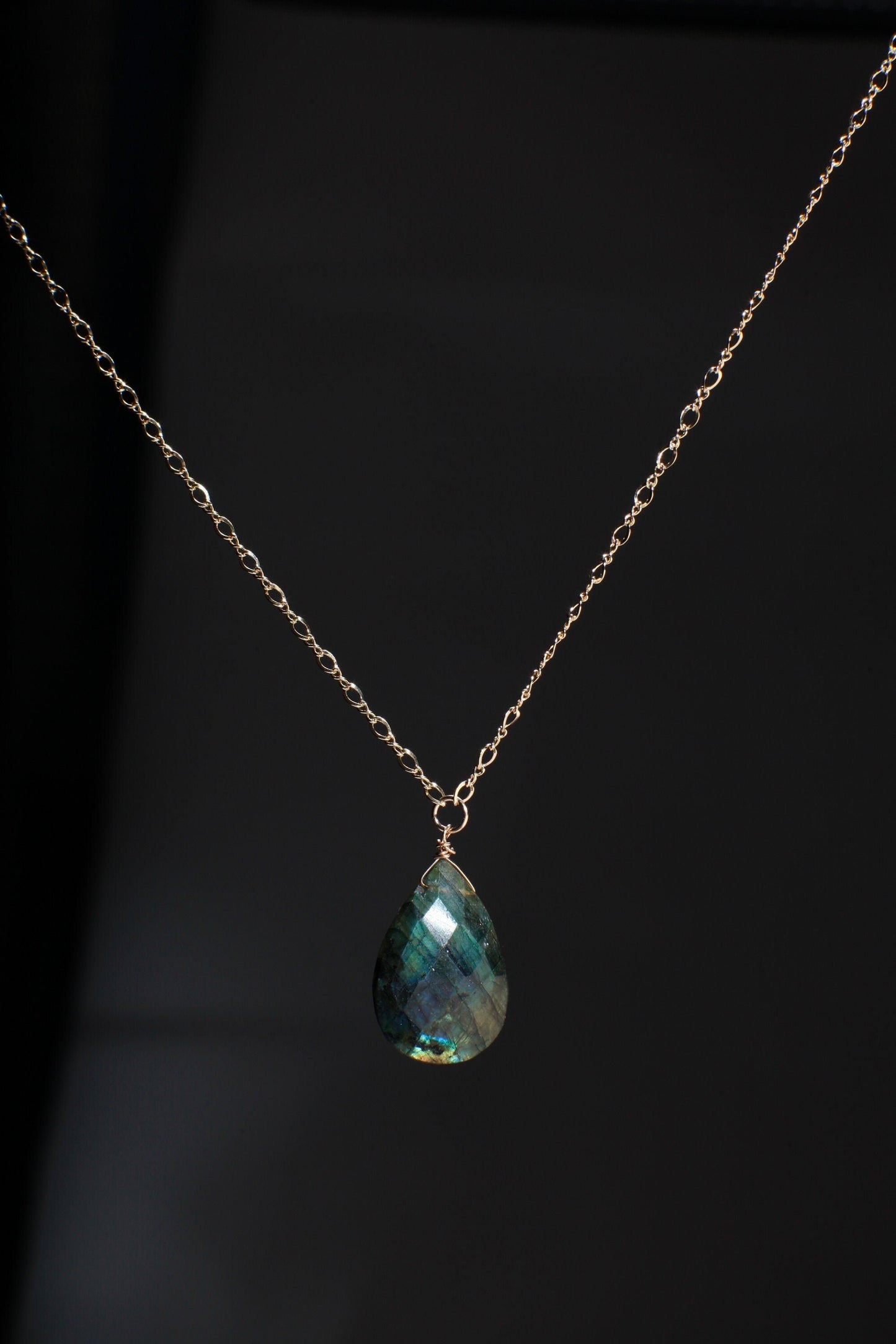 Natural Labradorite Blue Green Faceted 15x28-17x25mm Teardrop Steady Figure 8 925 Sterling Silver or 14K Gold Filled Necklace, Gift For Her