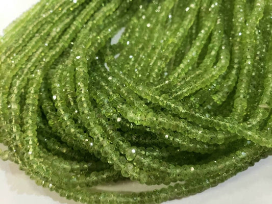 Natural Peridot Faceted Rondelle 4mm AAA Gemstone Beads 13&quot; full strand August Birthstone