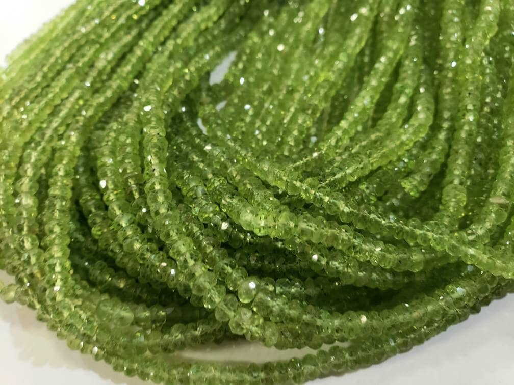 Natural Peridot Faceted Rondelle 4mm AAA Gemstone Beads 13" full strand August Birthstone